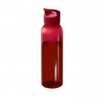Botella transparente de plástico reciclado con asa en la tapa 650ml color rojo