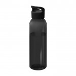 Botella transparente de plástico reciclado con asa en la tapa 650ml color negro