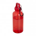 Botella transparente de plástico reciclado con mosquetón 400ml color rojo
