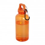 Botella transparente de plástico reciclado con mosquetón 400ml color naranja