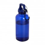 Botella transparente de plástico reciclado con mosquetón 400ml color azul