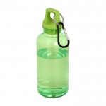 Botella transparente de plástico reciclado con mosquetón 400ml color verde
