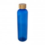 Botella de plástico reciclado transparente con tapa de bambú 1L color azul