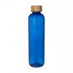 Botella de plástico reciclado transparente con tapa de bambú 1L color azul segunda vista frontal