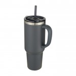 Vaso de doble pared de cobre con aislamiento al vacío y pajita 1,2L color gris