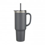 Vaso de doble pared de cobre con aislamiento al vacío y pajita 1,2L color gris vista lateral