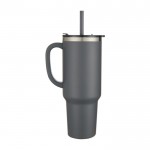 Vaso de doble pared de cobre con aislamiento al vacío y pajita 1,2L color gris segunda vista lateral