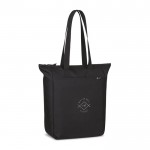 Bolsa con cremallera en rPET reciclado con bolsillo frontal y cierre color negro vista con logo