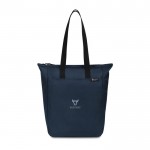 Bolsa con cremallera en rPET reciclado con bolsillo frontal y cierre color azul marino vista con logo