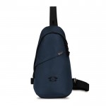 Bolsa bandolera sostenible en rPET reciclado con correas ajustables color azul marino vista con logo