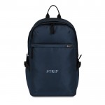 Mochila para portátil RPET con bolsillos y asa acolchada 15” color azul marino vista con logo
