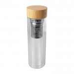 Botella de vidrio de borosilicato con infusor y tapa de bambú 400ml color transparente