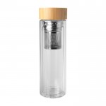 Botella de vidrio de borosilicato con infusor y tapa de bambú 400ml color transparente segunda vista frontal
