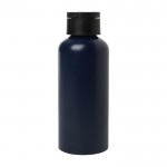 Botella de aluminio reciclado con tapa de plástico con asa 600ml color azul marino segunda vista trasera