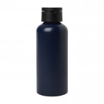 Botella de aluminio reciclado con tapa de plástico con asa 600ml color azul marino segunda vista frontal