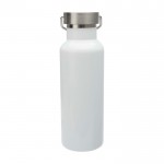 Botella de acero inoxidable reciclado ideal para agua 500ml color blanco segunda vista trasera