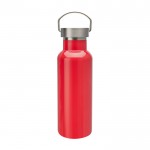 Botella de acero inoxidable reciclado ideal para agua 500ml color rojo tercera vista frontal
