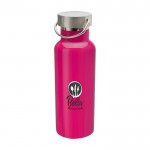 Botella de acero inoxidable reciclado ideal para agua 500ml color rosa vista impresión tampografía