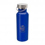 Botella de acero inoxidable reciclado ideal para agua 500ml color azul claro vista impresión tampografía