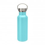 Botella de acero inoxidable reciclado ideal para agua 500ml color turquesa tercera vista frontal