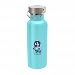 Botella de acero inoxidable reciclado ideal para agua 500ml color turquesa vista impresión tampografía