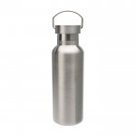 Botella de acero inoxidable reciclado ideal para agua 500ml color plateado tercera vista frontal