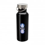 Botella de acero inoxidable reciclado ideal para agua 500ml color negro vista impresión tampografía