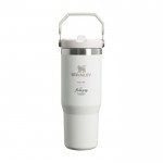 Vaso con pajita térmico Stanley IceFlow™ de acero inoxidable 890ml color blanco/azul vista impresión tampografía
