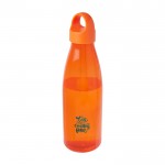 Botella de agua de plástico reciclado con asa de transporte 800ml color naranja vista impresión tampografía