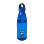 Botella de agua de plástico reciclado con asa de transporte 800ml color azul real vista impresión tampografía