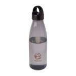 Botella de agua de plástico reciclado con asa de transporte 800ml color negro vista impresión tampografía