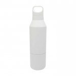 Botella termo de acero inoxidable reciclado con taza extraíble 600ml color blanco segunda vista trasera