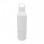 Botella termo de acero inoxidable reciclado con taza extraíble 600ml color blanco segunda vista frontal
