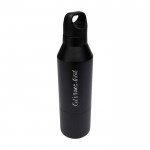 Botella termo de acero inoxidable reciclado con taza extraíble 600ml color negro vista impresa logo 2