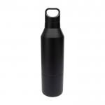 Botella termo de acero inoxidable reciclado con taza extraíble 600ml color negro segunda vista frontal