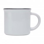 Taza de cerámica sublimable vintage con borde negro 240ml color blanco vista lateral