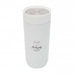 Vaso térmico de acero inoxidable con apertura pulsador 350ml color blanco vista impresión tampografía