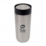 Vaso térmico de acero inoxidable con apertura pulsador 350ml color plateado vista impresión tampografía
