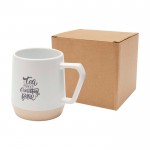 Taza de cerámica con acabado mate y base sin esmaltar 300ml color blanco vista impresión tampografía