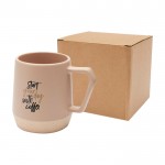 Taza de cerámica con acabado mate y base sin esmaltar 300ml color marfil vista impresión tampografía