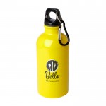 Botella de acero inoxidable reciclado con mosquetón 400ml color amarillo vista impresión tampografía