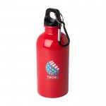 Botella de acero inoxidable reciclado con mosquetón 400ml color rojo vista impresión tampografía