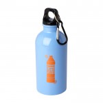 Botella de acero inoxidable reciclado con mosquetón 400ml color azul pastel vista impresión tampografía