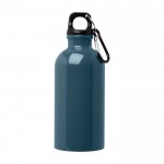 Botella de acero inoxidable reciclado con mosquetón 400ml color azul cian segunda vista frontal