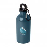 Botella de acero inoxidable reciclado con mosquetón 400ml color azul cian vista impresión tampografía