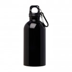 Botella de acero inoxidable reciclado con mosquetón 400ml color negro segunda vista frontal