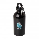 Botella de acero inoxidable reciclado con mosquetón 400ml color negro vista impresión tampografía