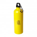 Botella de acero inoxidable reciclado con mosquetón 750ml color amarillo vista impresión tampografía