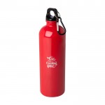 Botella de acero inoxidable reciclado con mosquetón 750ml color rojo vista impresión tampografía