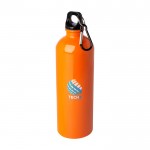Botella de acero inoxidable reciclado con mosquetón 750ml color naranja vista impresión tampografía